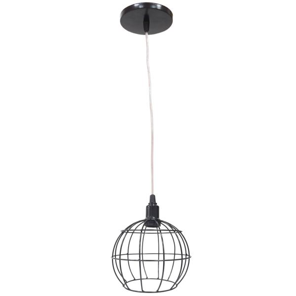 Imagem de Pendente Aramado Globo Luminária Lustre Cabo Cristal Retrô Vintage Preto Agp Ilumini Industrial Luxo