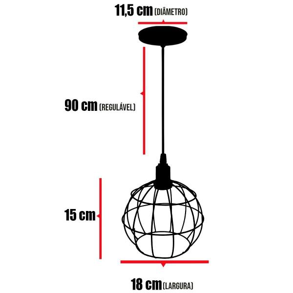 Imagem de Pendente Aramado Globo Luminária Lustre Retrô Balcão Preto Cobre Rose Gold + Lâmpada Led Teto