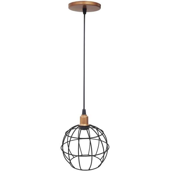 Imagem de Pendente Aramado Globo Preto Luminária Lustre Industrial Teto Vintage Cobre Rose Agp Ilumini