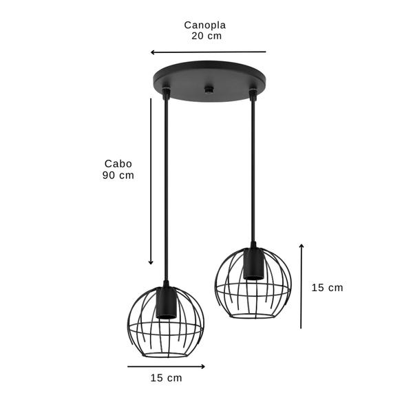 Imagem de Pendente Aramado Pequeno Bolinha Teto Para 2 Lampadas Lustre Branco Soquete E27