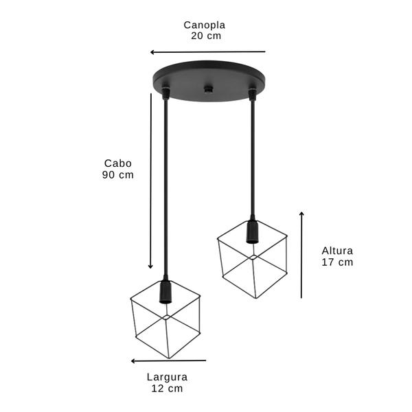 Imagem de Pendente Aramado Pequeno Cubo Teto Para 2 Lâmpadas Lustre Branco Preto Cobre Soquete E27