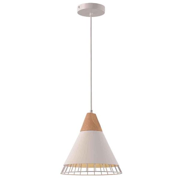 Pendente Aramado Wood Branco Detalhe Em Madeira Design - Startec Imagem de Pendente Aramado Wood Branco Detalhe Em Madeira Design