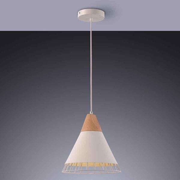 Pendente Aramado Wood Branco Detalhe Em Madeira Design - Startec Imagem de Pendente Aramado Wood Branco Detalhe Em Madeira Design