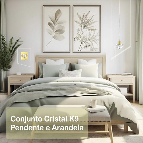 Imagem de Pendente Arandela De Cristal K9 Para Cabeceira Dourado G9