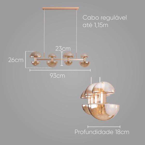 Imagem de Pendente Artemis Vidro Ouro Fosco e Ambar 93cm P/8 G9 Starlux ST2541