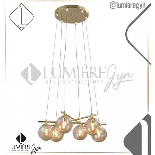 Imagem de Pendente asta ø50cm metal dourado e vidro champanhe  bella iluminação od039g