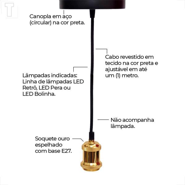 Pendente avant benjamim ouro espelhado para 1 lampada e27 Imagem de Pendente avant benjamim ouro espelhado para 1 lampada e27
