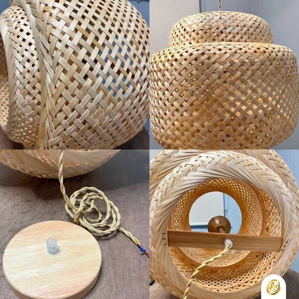 Imagem de Pendente Bali Rustico Natural 40cm 1xE27 Fibra De Bambu Trançada E Madeira