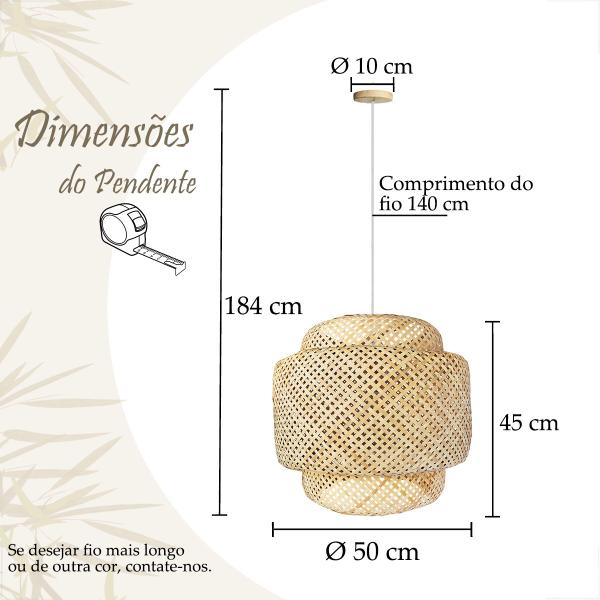 Imagem de Pendente Bambu Artesanal Fibra Natural Grande Nat62 + Led