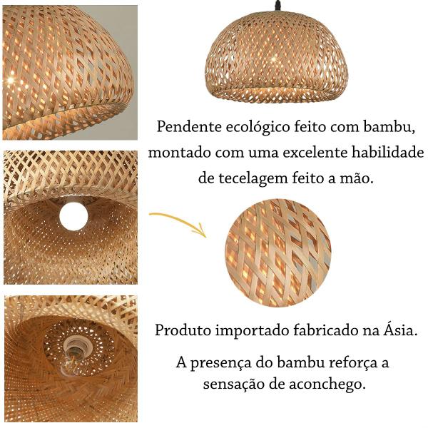 Imagem de Pendente Bambu Fibra Natural Artesanal E27 Fachada Nat04