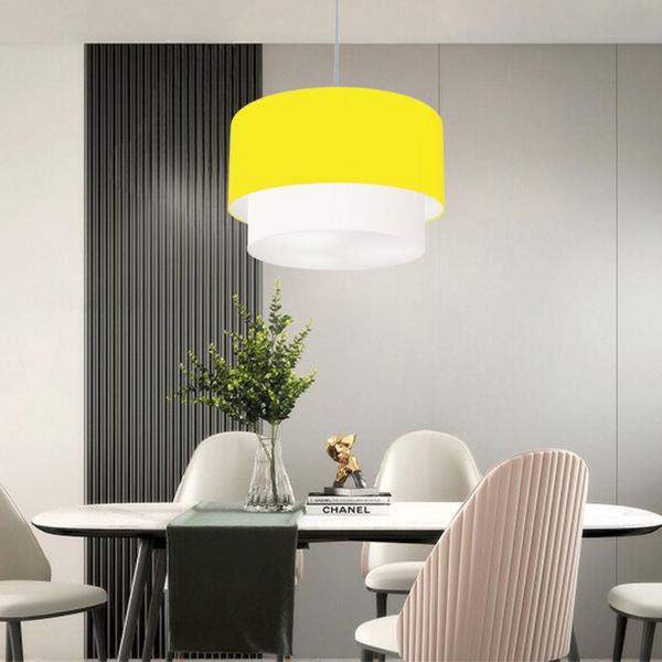 Imagem de Pendente Cilíndrico Amarelo e Branco MJ-4354 Para Mesa de Jantar e Estar