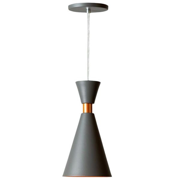 Imagem de Pendente Cone De 24cm Modelo Mini Pequim Cinza Com Cobre