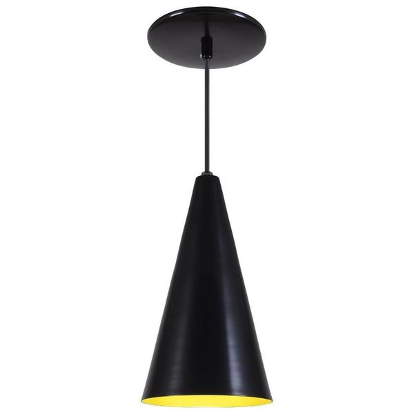 Imagem de Pendente Cone Luminária Lustre Alumínio Preto Brilhante