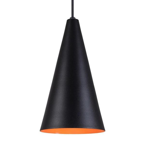 Imagem de Pendente Cone Luminária Lustre Alumínio Preto Brilhante