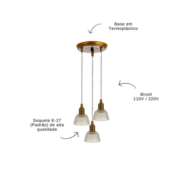 Imagem de Pendente Cristal Lux 3 Lâmpadas Termoplástico Luminária Soquete E-27 Teto