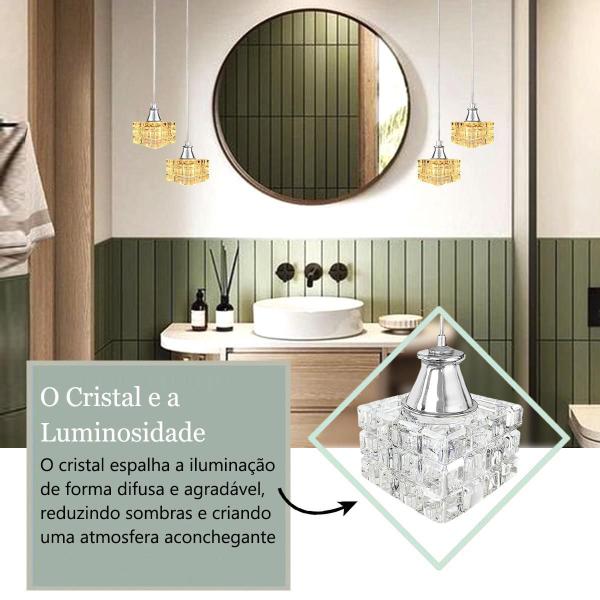 Imagem de Pendente Cristal Para Quarto Metal Prateado Sala Bet43 + Led