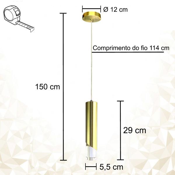 Imagem de Pendente Dourado Acrilico Cilindrico Led Bancada Bet25