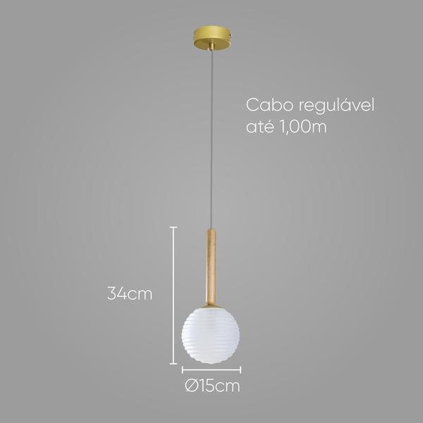 Imagem de Pendente Eloa ZR136 Madeira Branco Globo Vidro 15cm + G9 BF Starlux ST2603