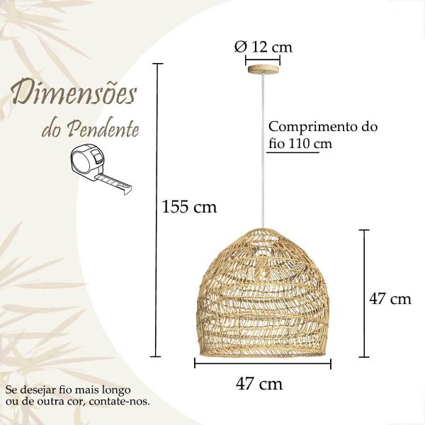 Imagem de Pendente Em Fibra Natural Rattan Artesanal Boho Mesa Nat71