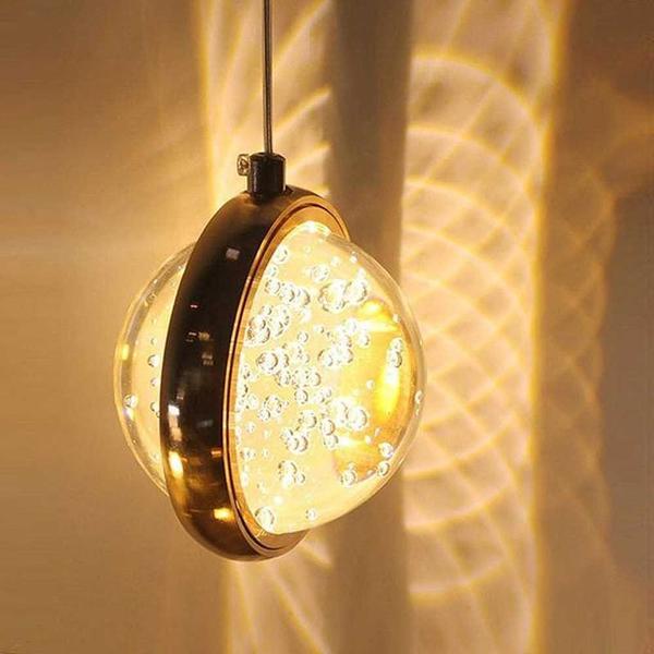 Pendente Esfera Cristal Bolhas Metal Dourado LED 7W 3000K Bivolt - PARIS LUZ Imagem de Pendente Esfera Cristal Bolhas Metal Dourado LED 7W 3000K Bivolt
