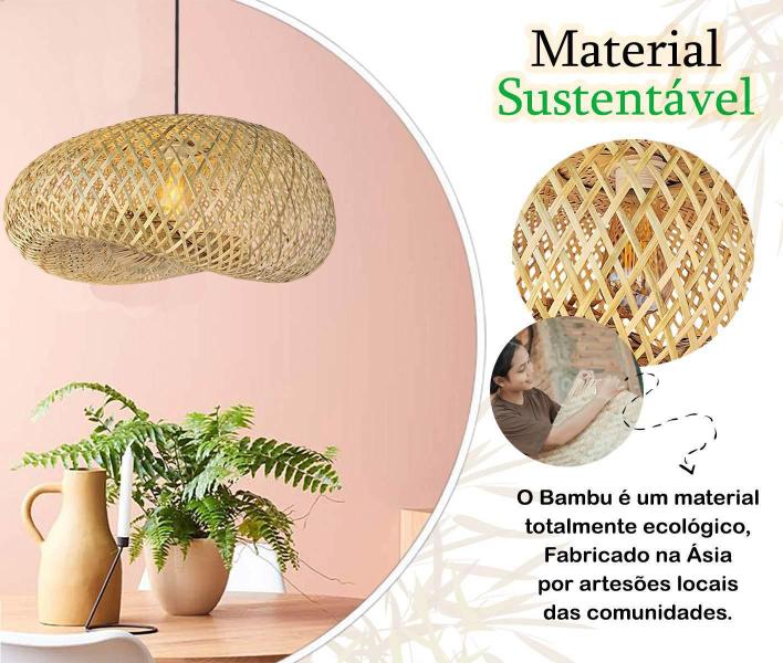 Imagem de Pendente Fibra Natural Bambu Artesanal Boho 60 Cm Nat61