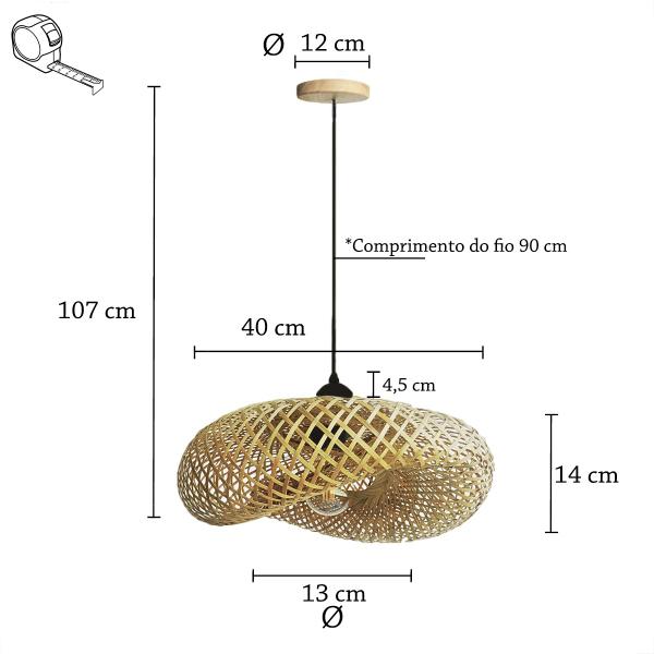 Imagem de Pendente Fibra Natural De Bambu Artesanal E27 Sala Nat01