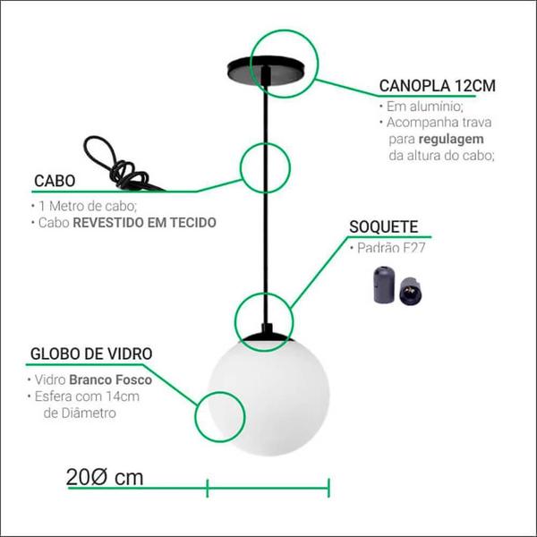 Imagem de Pendente Globo Esfera De Vidro Âmbar 20Cm - Preto