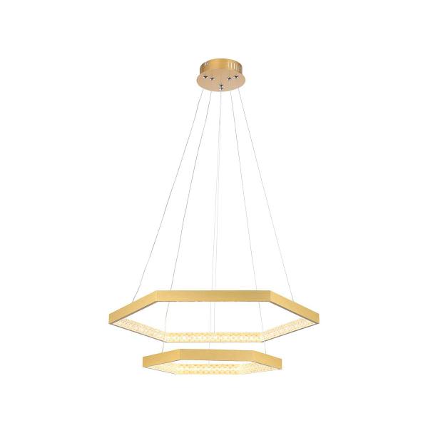 Imagem de Pendente Hex Dourado 60/40cm 30W/20W 3000K Bivolt - Bella Iluminação - GD005