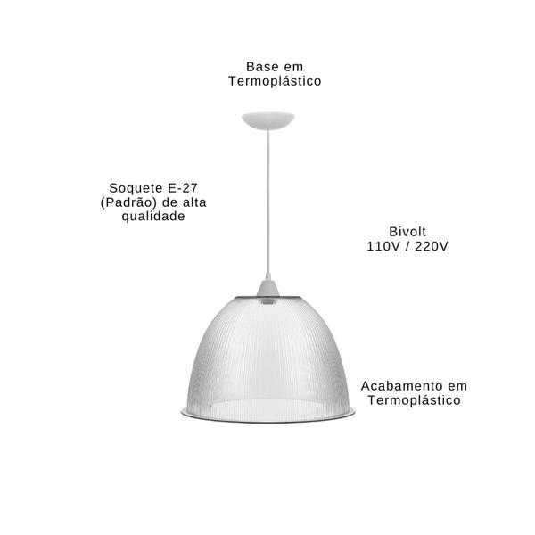 Imagem de Pendente Industrial Galpão 12' 16' 22' Polegadas 1 Lâmpada Soquete E27 Comercio Branco Preto Alumini