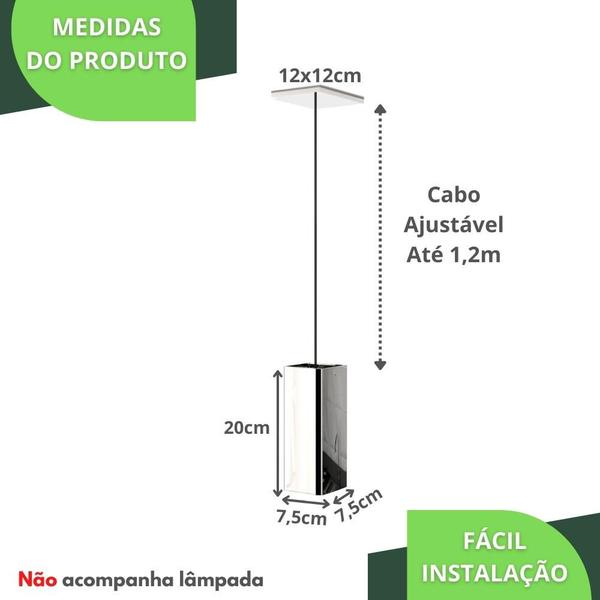 Imagem de Pendente Industrial Inox Quadrado Moderno Luminária ELG