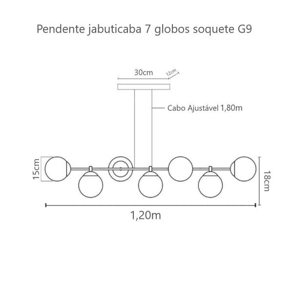 Imagem de Pendente Jabuticaba Preto 1,20m Mesa Sala de Jantar Bancada