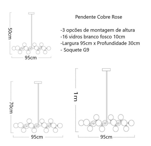 Imagem de Pendente  Jabuticaba Rose 16 Vidros Para Mesa Jantar