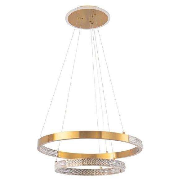 Imagem de Pendente Led 2 Anéis 60Cm Dourado Sala Mesa Balcão Gourmet