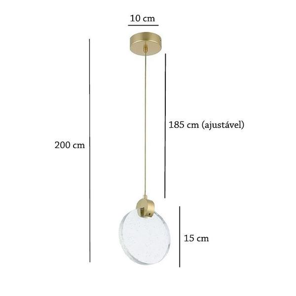 Imagem de Pendente Led 3W dourado Vidro Redondo Bancada Cozinha Zan96