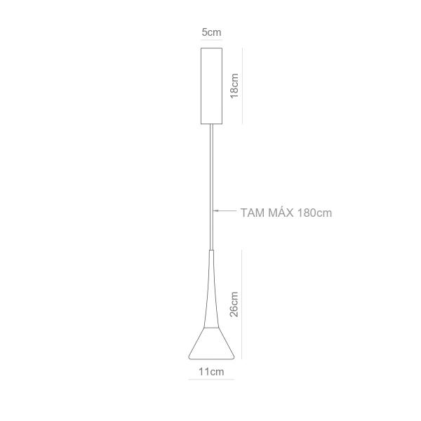 Imagem de Pendente Led Metal Aluminio 11w 3000k 12cm Yamamura