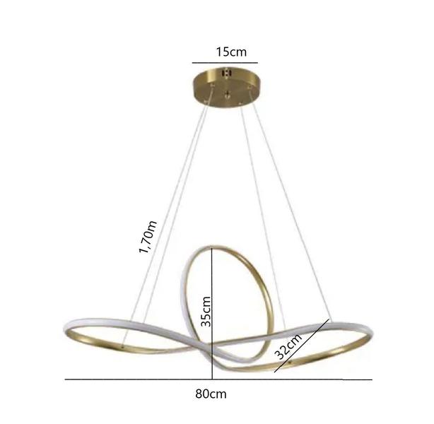 Imagem de Pendente Led Moderno 80cm Dourado Para Mesa Sala De Jantar Quarto Living Área Gourmet