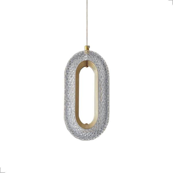 Imagem de Pendente Led Oval De Acrílico Dourado Teto Sala Mesa Quarto