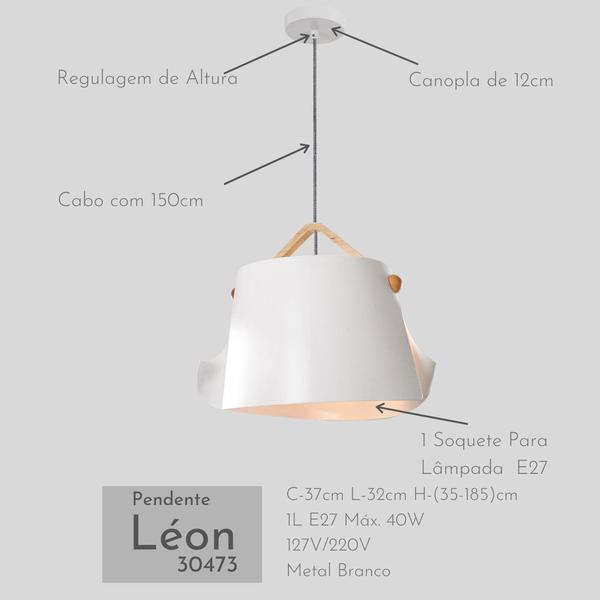 Imagem de Pendente Leon 30473 Branco 42x35CM 1E27 MANTRA