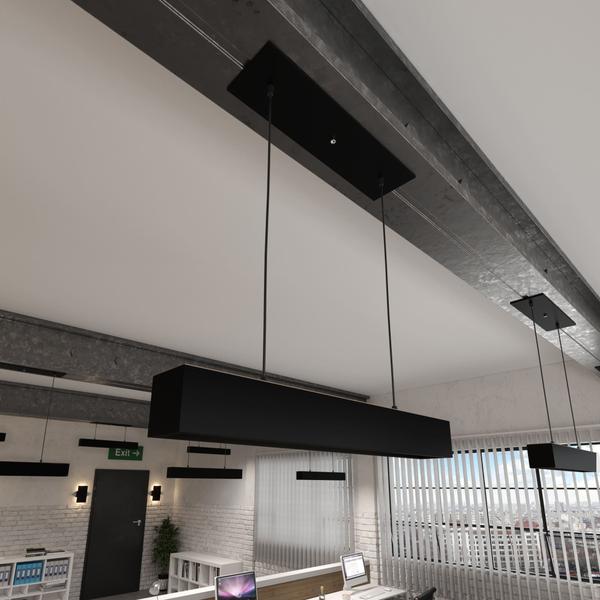 Imagem de Pendente Linear De Madeira Lustre Retangular 70cm Preto Tubular T8 Para Sala Cozinha Escritorio