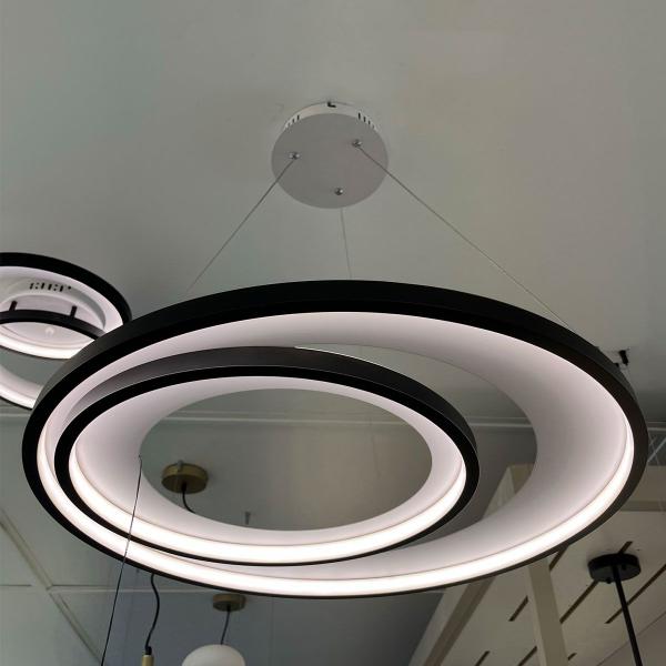 Imagem de Pendente Loop Preto e Branco 62/42cm 48W 3000K Bivolt - Bella Iluminação - HM009WB