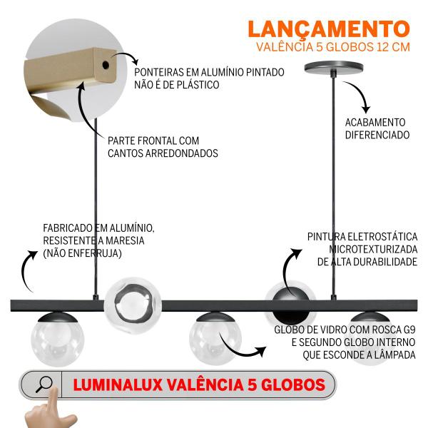 Imagem de Pendente Luminalux Madrid 5 Globos 120mm Moon Trilho Moderno