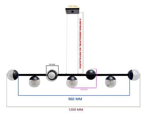 Imagem de Pendente Luminaria de Teto Modelo Jabuticaba 5 metros Com 7 Vidro Globo - Bivolt