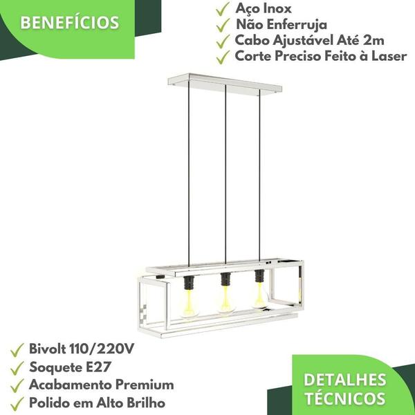 Imagem de Pendente Luminária Industrial Inox Infinity Triplo