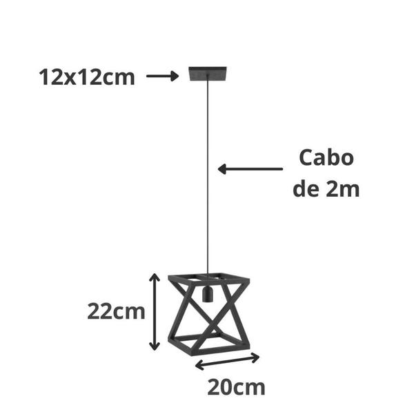 Imagem de Pendente Luminária Quadrada Industrial Preto