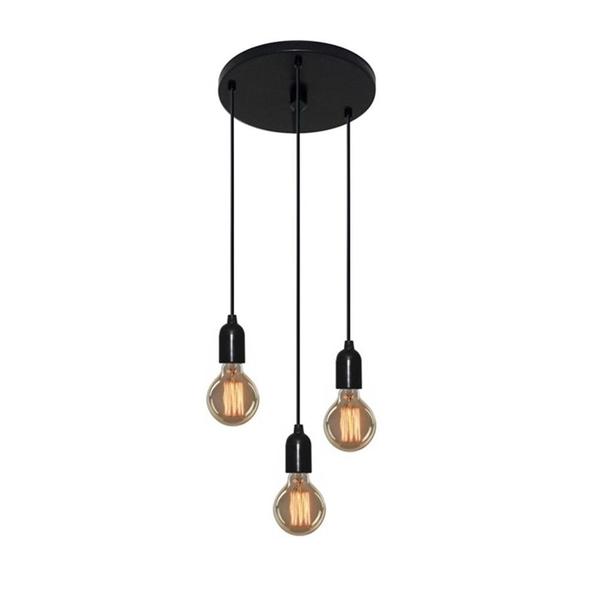 Imagem de Pendente Luminária Retro Preto MJ-4162-3 Suporte Para Lâmpada - Não Inclusa - Bivolt