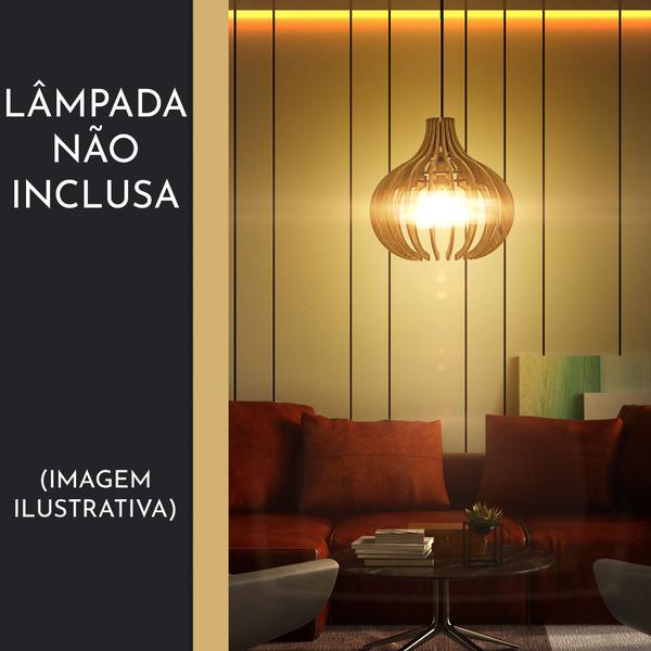 Imagem de Pendente Lustre de Madeira Luminaria Iris Amêndoa Moderno Madalli