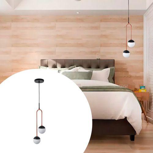 Imagem de Pendente lustre de teto Curvado Alumínio com 2 Vidros Globos bivolt - PRETO/COBRE