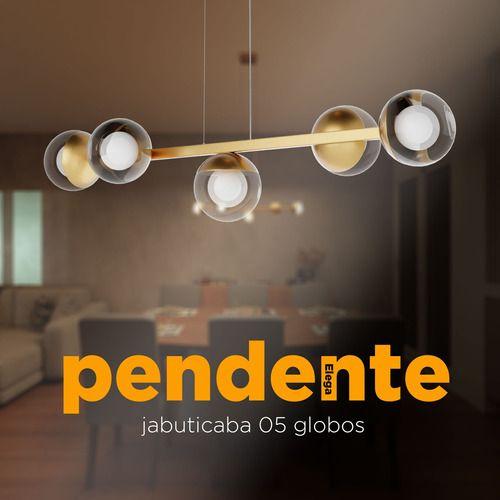 Imagem de Pendente Lustre de Teto Elegance Jabuticaba Com Fio 1,5 metro Com 5 Globos Vidro - DOURADOTRANSP