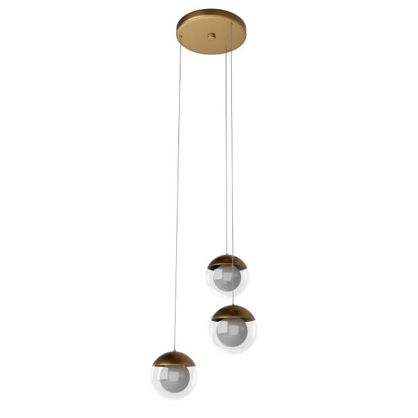 Imagem de Pendente  lustre de Teto Jabuticaba Sueli Com 3 Globo de Vidro Transparente Bivolt - Dourado