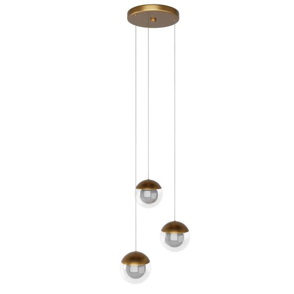 Imagem de Pendente  lustre de Teto Jabuticaba Sueli Com 3 Globo de Vidro Transparente Bivolt - Dourado